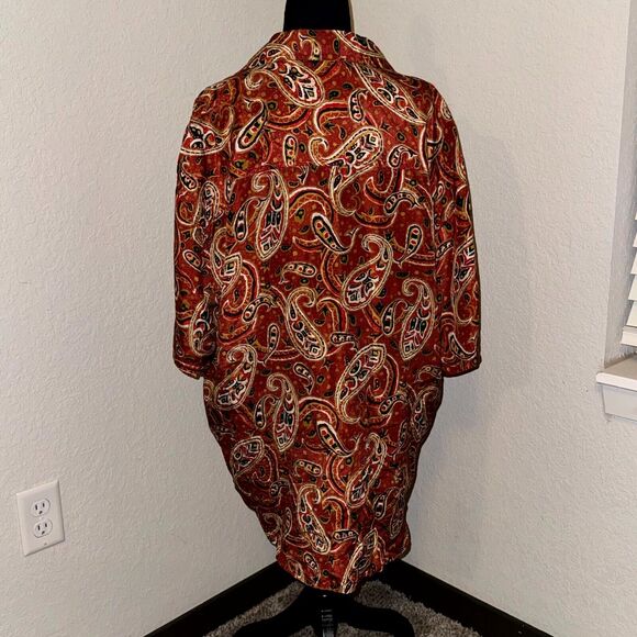 Cambridge Classic Shirt Men's Large Brown Paisley Silk Short Sleeve Button-Up - Picture 2 of 5